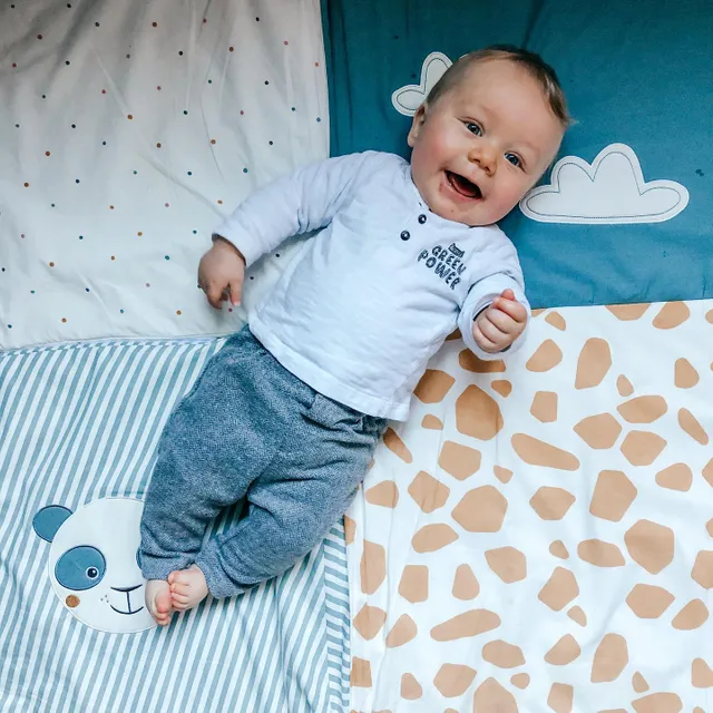 Matelas De Jeu Pliable Panda Bleu Avec Imprimes Vertbaudet